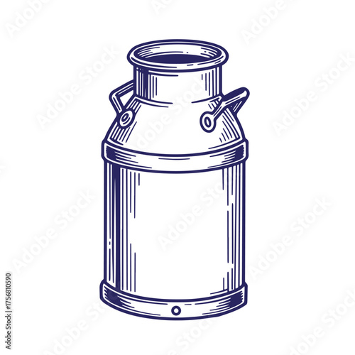 Detailed illustration of an antique milk can depicting vintage dairy farming equipment
