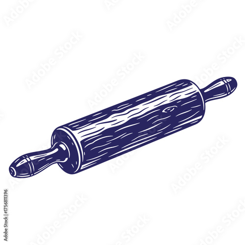 Illustration of a wooden rolling pin for baking isolated on white background