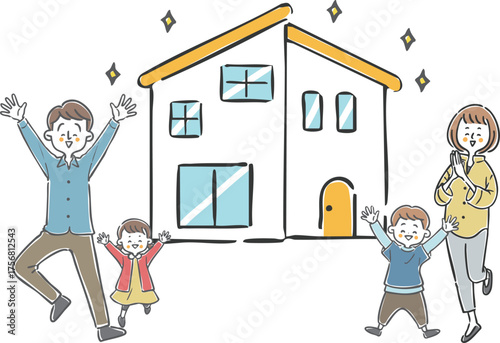 新しい家を買った家族　ベクター
