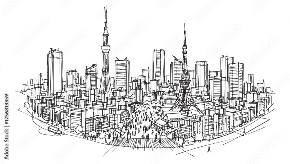 Fototapeta premium Hand-Drawn Sketch of Kyoto cityscape landscape