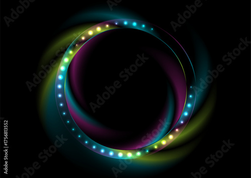 Vibrant shiny blurred flickering rings abstract background. Vector futuristic glowing circle tech design