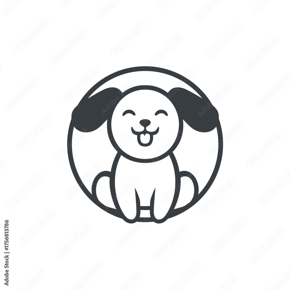 Fototapeta premium Minimalist Smiling Dog Icon with Circle Outline and Dark Gray Accents