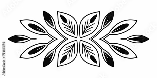 Vector symmetrical floral design with stylized leaves arranged in a mirrored pattern on a white background artful