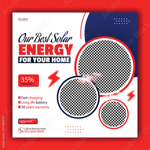 solar energy social media post, banner design, suitable for Solar panel maintenance repair services banner or poster design