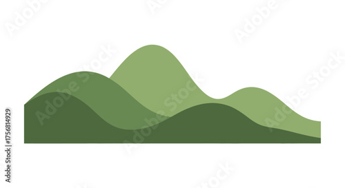 Simple minimalist illustration of undulating green hills layered with depth and dimension