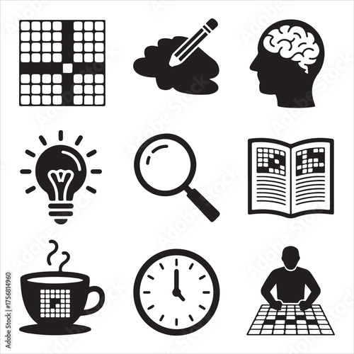 crossword puzzle vector art icons packs silhouette 9 sampol disign black and white backgrount icon set 