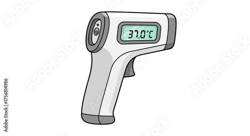 Digital non-contact infrared thermometer showcasing normal body temperature measurement for health