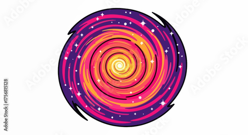 Cartoon cosmic swirl with vibrant colors evoking space exploration fantasy illustration