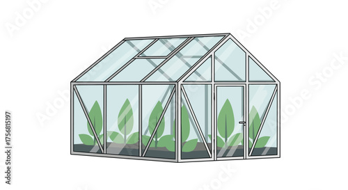 Stylized greenhouse illustration showing plants inside for gardening enthusiasts and nature lovers