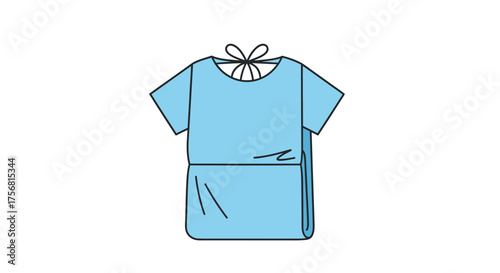Stylized rendering of a light blue hospital gown with tie closures and simple linework design