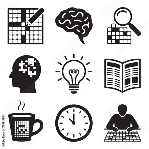 crossword puzzle vector art icons packs silhouette 9 sampol disign black and white backgrount icon set 