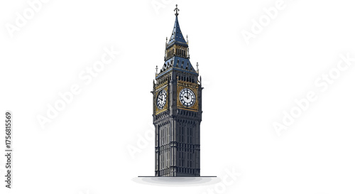 Detailed architectural rendering showcases the iconic Big Ben against white emptiness