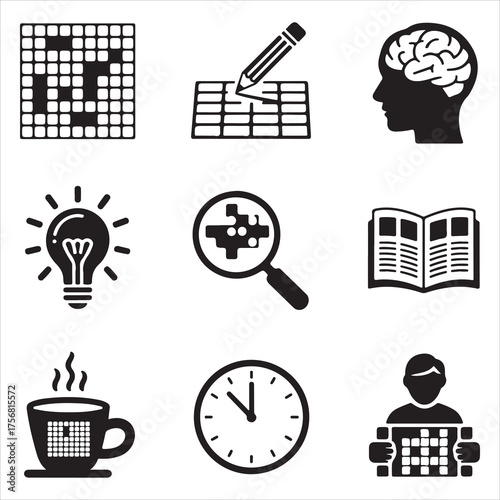 crossword puzzle vector art icons packs silhouette 9 sampol disign black and white backgrount icon set 