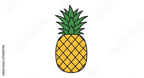 Vibrant pineapple illustration with bold outlines against a crisp white background