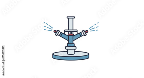 Modern lawn irrigation device emitting jets of water against white background illustration