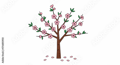 Delicate blossom tree illustration representing springtime growth and renewal illustration