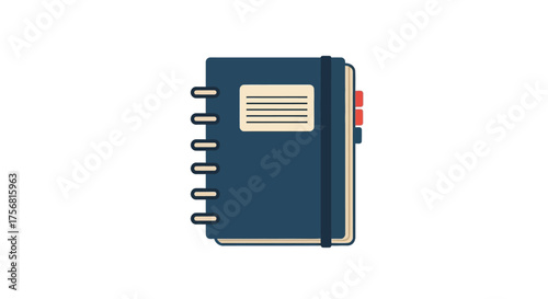 Stylized blue personal organizer with spiral binding, label and divider tabs illustration