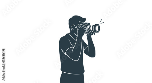Minimalist silhouette of a photographer capturing moment with camera in hand