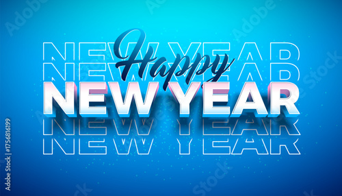 Happy New Year Greeting Card (3D Multiplying Typography)