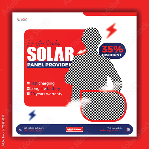 Solar energy panel and power saving social media post design