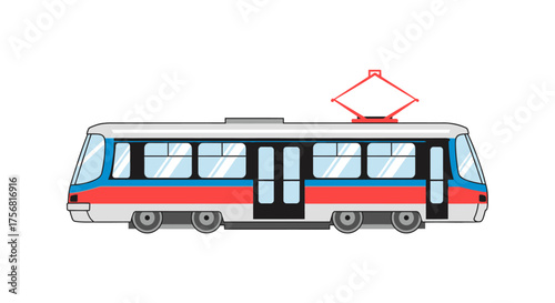 Illustration of a colorful city tram on a white background, representing urban transportation and