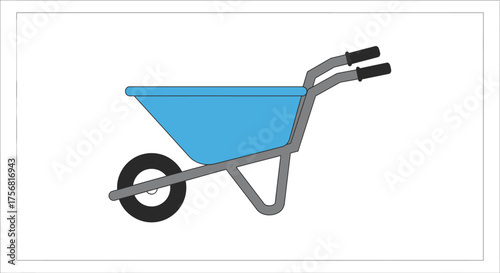 Blue wheelbarrow illustration with grey frame suitable for garden or construction work in