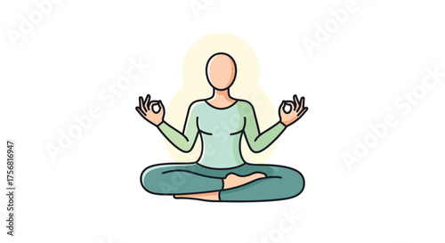Illustration of a serene person in lotus position, radiating calmness and mindfulness with an aura