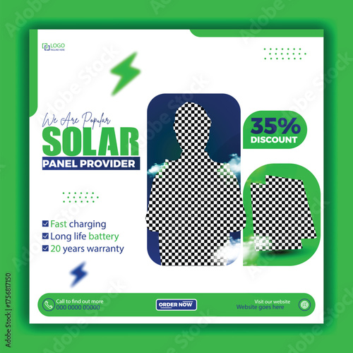 Solar energy panel and power saving social media post design