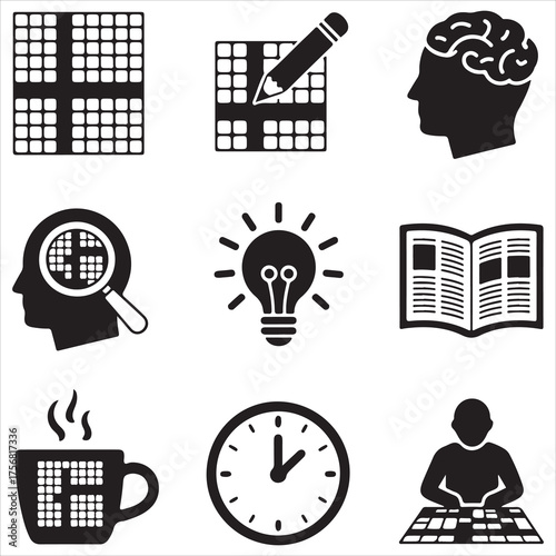 crossword puzzle vector art icons packs silhouette 9 sampol disign black and white backgrount icon set 