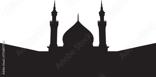 Silhouette of mosque building with minarets on transparent background for Islamic designs