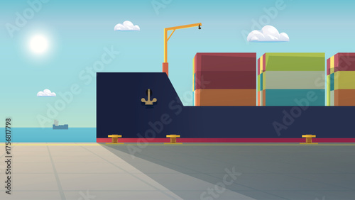 a docked big cargo ship at port