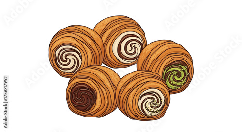 Deliciously Rolled Sweet Buns with Assorted Cream Flavors