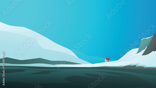 a single small house in arctic landscape
