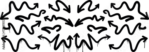 Collection of hand drawn wavy arrows pointing in various directions for directional concepts vector