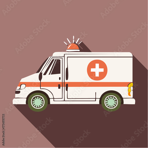 Illustration of a white ambulance with a red cross on the side, emergency vehicle.