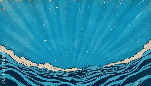 Blue Abstract Comic Background with Stripes and Wave Triangles in Vintage Pop Art Style Design