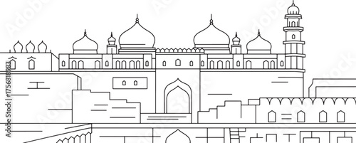 Detailed mosque outline architectural drawing domes transparent vector design