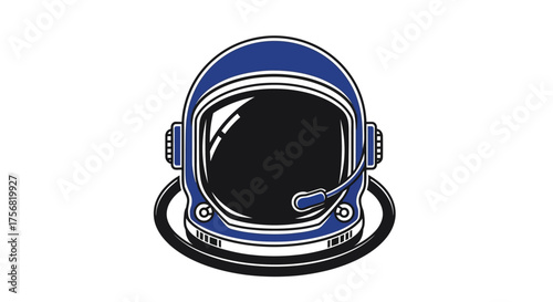 Retro Styled Astronaut Helmet Graphic Illustration in Bold Blue and Black Tones