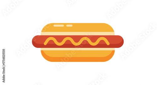 Stylized hotdog icon, representing a classic fast food meal with mustard condiment isolated