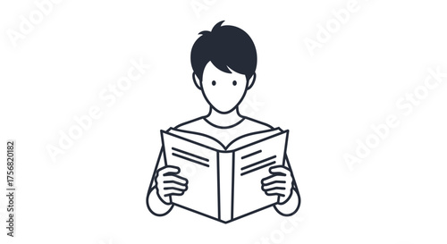 Illustration of a young person engrossed in reading an open book with both hands