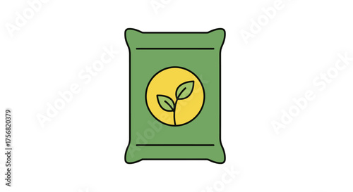 Cartoon illustration of a bag of plant food or fertilizer ready to nourish plants