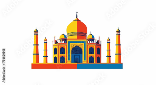 Vibrant illustration of a famous Indian mausoleum in an artistic color scheme scheme