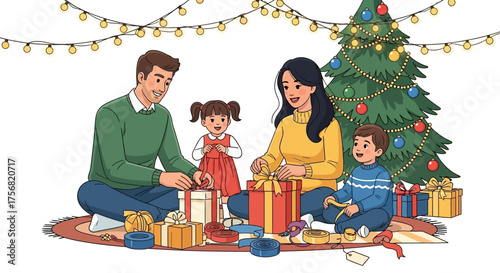 A heart-warming family moment during Christmas time as they wrap gifts together with love and