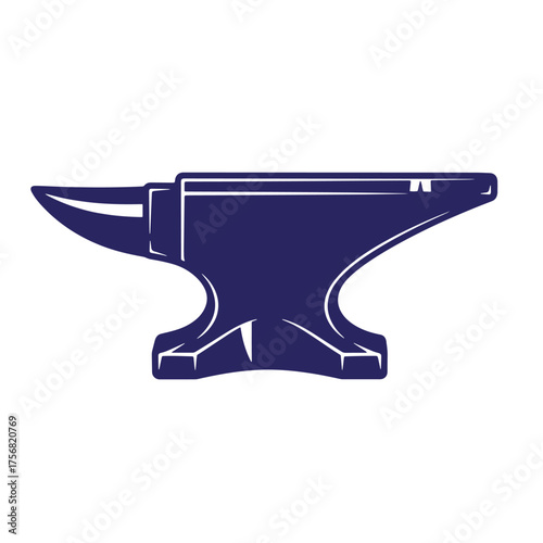 Blue silhouette of a classic anvil isolated on white background depicting blacksmithing
