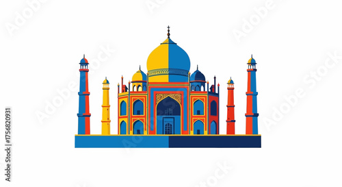 Colorful architectural rendering showcases the Taj Mahal's unique design and beauty