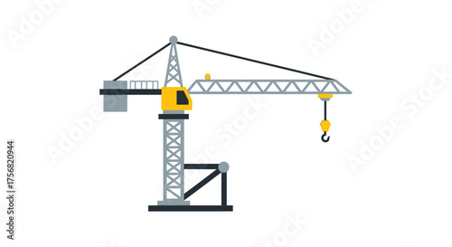 Flat design illustration of construction crane with geometric structure, ready for industrial and
