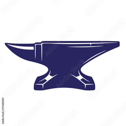 Blue silhouette of a metal anvil isolated on a white background design element