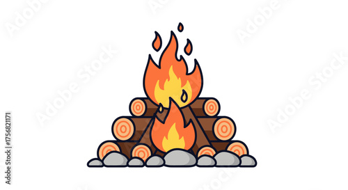 Stylized illustration portraying the comforting warmth and inviting glow of a campfire scene