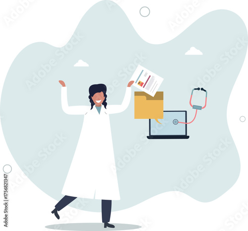 Electronic health records and patient medical data folder.Healthcare digitization as checkup,life and employment of people.