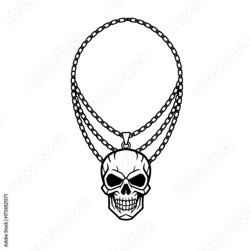Skull pendant necklace with chains in gothic style  